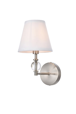 Bethany 1 light bath sconce in satin nickel with white fabric shade