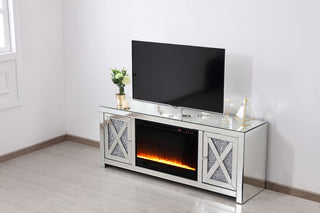 59 in.crystal mirrored TV stand with crystal insert fireplace