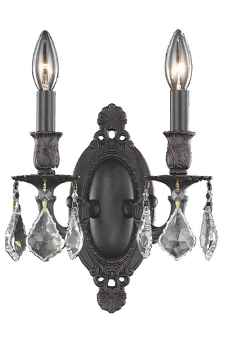 Rosalia 2 light Dark Bronze Wall Sconce Clear Royal Cut Crystal