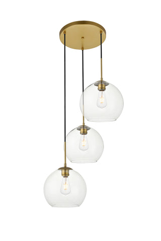 Baxter 3 Lights Brass Pendant With Clear Glass