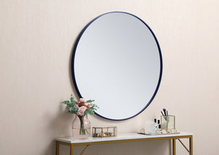 Metal frame round mirror 36 inch Blue