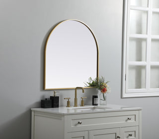 Metal Frame Arch Mirror 30x30 Inch in Brass