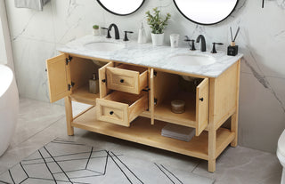 60 inch double bathroom vanity in natural wood