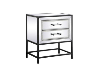 21 inch mirrored two drawers end table in black
