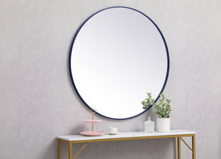 Metal frame round mirror 39 inch in Blue