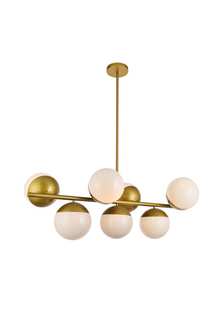 Eclipse 7 Lights Brass Pendant With Frosted White Glass