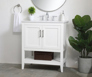 30 inch Single Bathroom Vanity in White with Backsplash