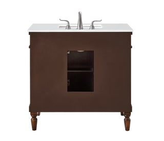 36 inch Single Bathroom vanity in Walnut with ivory white engineered marble