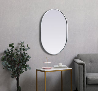 Metal Frame Oval Mirror 27x36 Inch in Silver