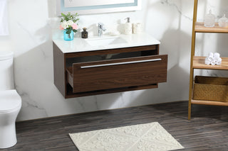 40 inch Single bathroom vanity in walnut with backsplash