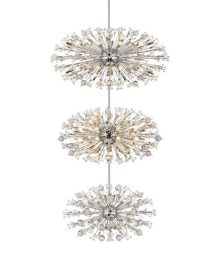 Vera 48 inch three tiers crystal starburst chandelier in chrome