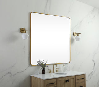 Soft corner metal square mirror 42x42 inch in Brass