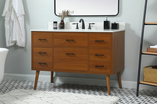 48 inch Single bathroom vanity in teak with backsplash