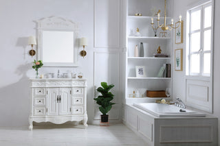 42 inch Single Bathroom vanity in antique white with ivory white engineered marble