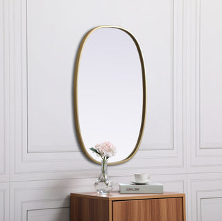 Metal Frame Oval Mirror 20x30 Inch in Brass