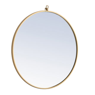 Metal frame Round Mirror with decorative hook 28 inch Brass finish