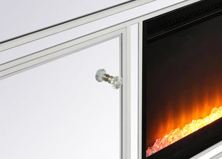60 in. mirrored TV stand with crystal fireplace insert in white