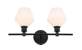 Gene 2 light Black and Frosted white glass Wall sconce