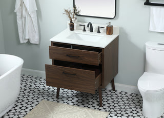 30 inch Single bathroom vanity in walnut with backsplash