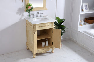 24 inch Single Bathroom vanity in light antique beige with ivory white engineered marble