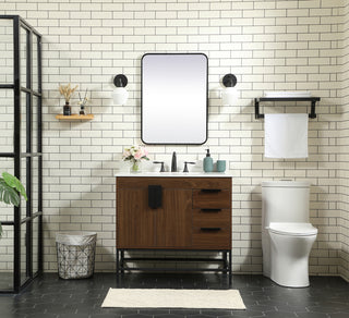 36 inch Single bathroom vanity in walnut with backsplash