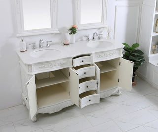 60 inch Double Bathroom vanity in antique white with ivory white engineered marble