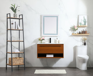 36 inch Single bathroom vanity in teak with backsplash