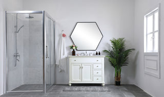 42 inch Single Bathroom vanity in antique white with ivory white engineered marble