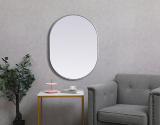 Metal Frame Oval Mirror 27x36 Inch in Silver