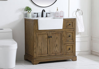 36 inch Single bathroom vanity in driftwood with backsplash