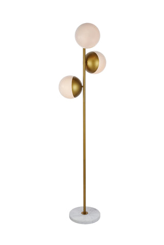 Eclipse 3 Lights Brass Floor Lamp With Frosted White Glass