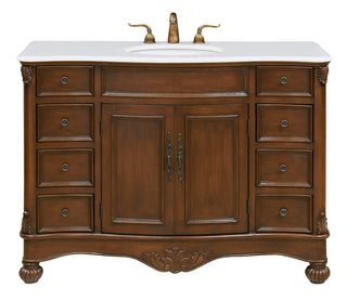 48 inch Single Bathroom vanity in Teak Color with ivory white engineered marble