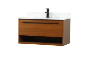 36 inch Single bathroom vanity in teak with backsplash