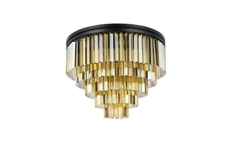 Sydney 17 light Matte Black Flush Mount Golden Teak (Smoky) Royal Cut Crystal