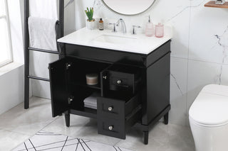 36 inch Single bathroom vanity in black with backsplash