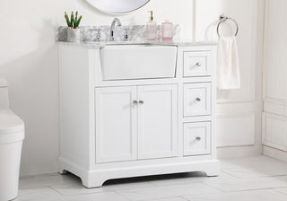 36 inch Single bathroom vanity in white with backsplash