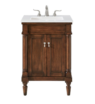 24 inch Single Bathroom vanity in Walnut with ivory white engineered marble