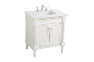 30 inch Single Bathroom vanity in Antique White with ivory white engineered marble