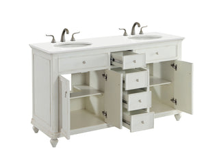 60 inch Double Bathroom vanity in Antique White with ivory white engineered marble