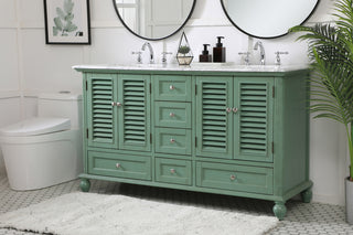 60 inch Double Bathroom Vanity in Vintage Mint