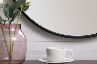 Metal frame round mirror with decorative hook 21 inch in Black