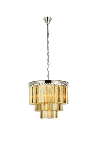 Sydney 9 light polished nickel Chandelier Golden Teak (Smoky) Royal Cut Crystal