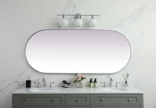 Metal Frame Oval Mirror 30x72 Inch in Silver