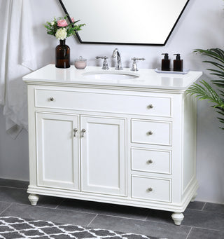 42 inch Single Bathroom vanity in antique white with ivory white engineered marble