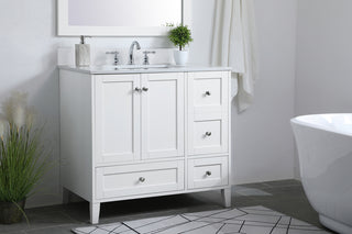 36 inch Single Bathroom Vanity in White with Backsplash