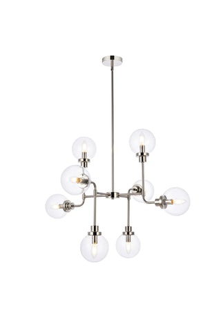 Hanson 8 lights pendant in polished nickel with clear shade