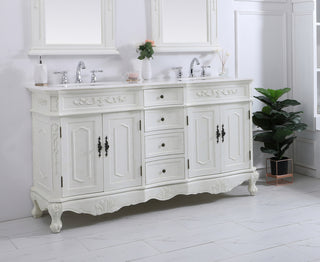 60 inch Double Bathroom vanity in antique white with ivory white engineered marble