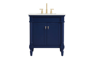 30 inch Single Bathroom vanity in Blue with ivory white engineered marble