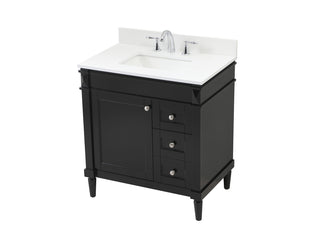 32 inch Single bathroom vanity in black with backsplash