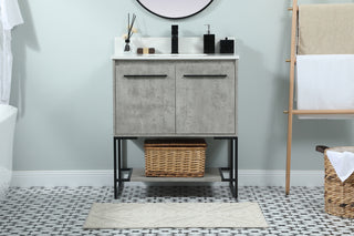 30 inch Single bathroom vanity in concrete grey with backsplash